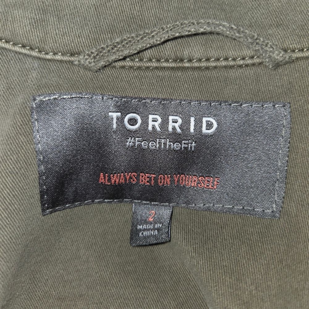 Torrid Olive Green Twill Peplum Utility Button-Up Jacket, Size 2 (2X) - Picture 8 of 9